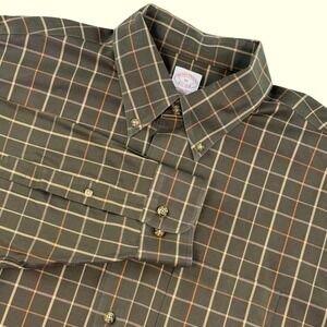 Brooks Brothers‎ Traditional Fit Brown Button Down Shirt Plaid Non Iron Mens XL